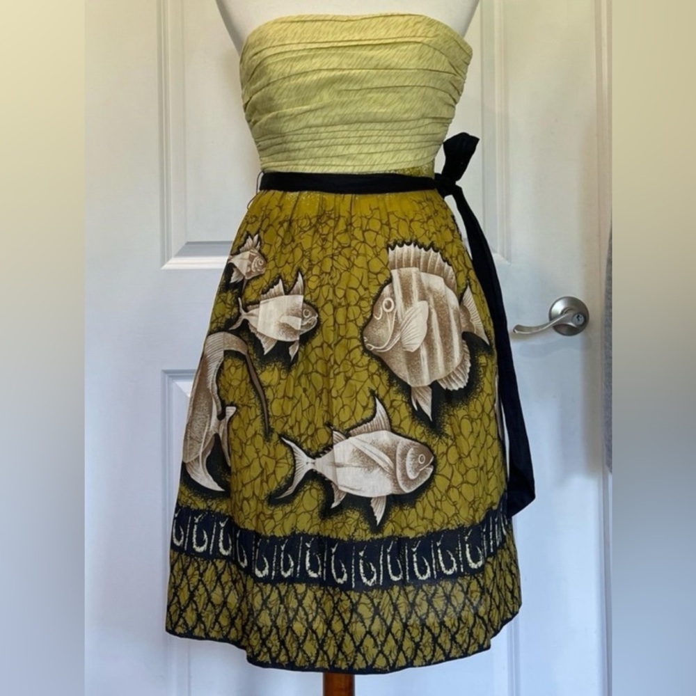 Anthropologie Fish Dress Preppy Strapless Southern Green Black Summer Cocktail 4